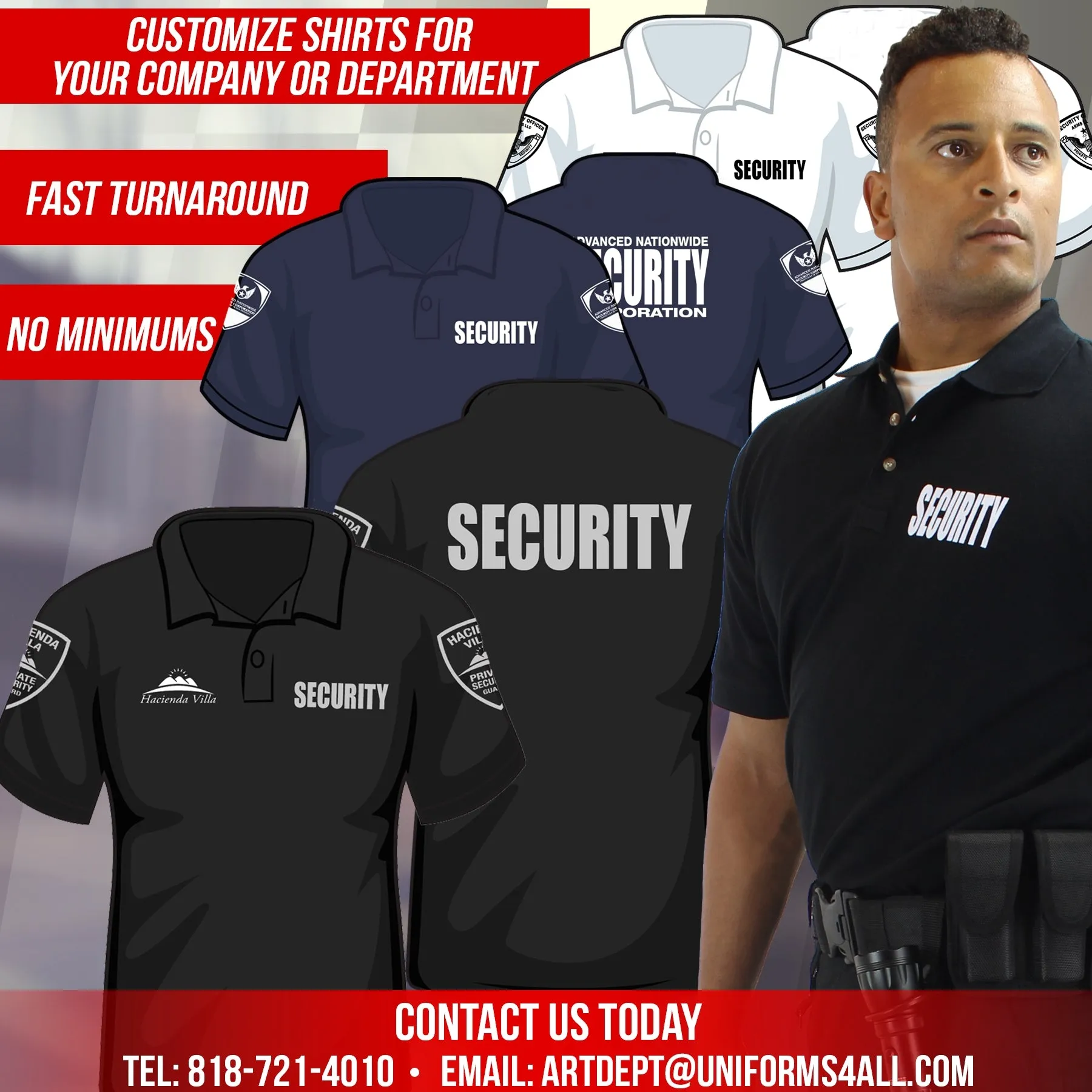 100% Polyester Security Tactical Performance Polo Long Sleeve Shirt