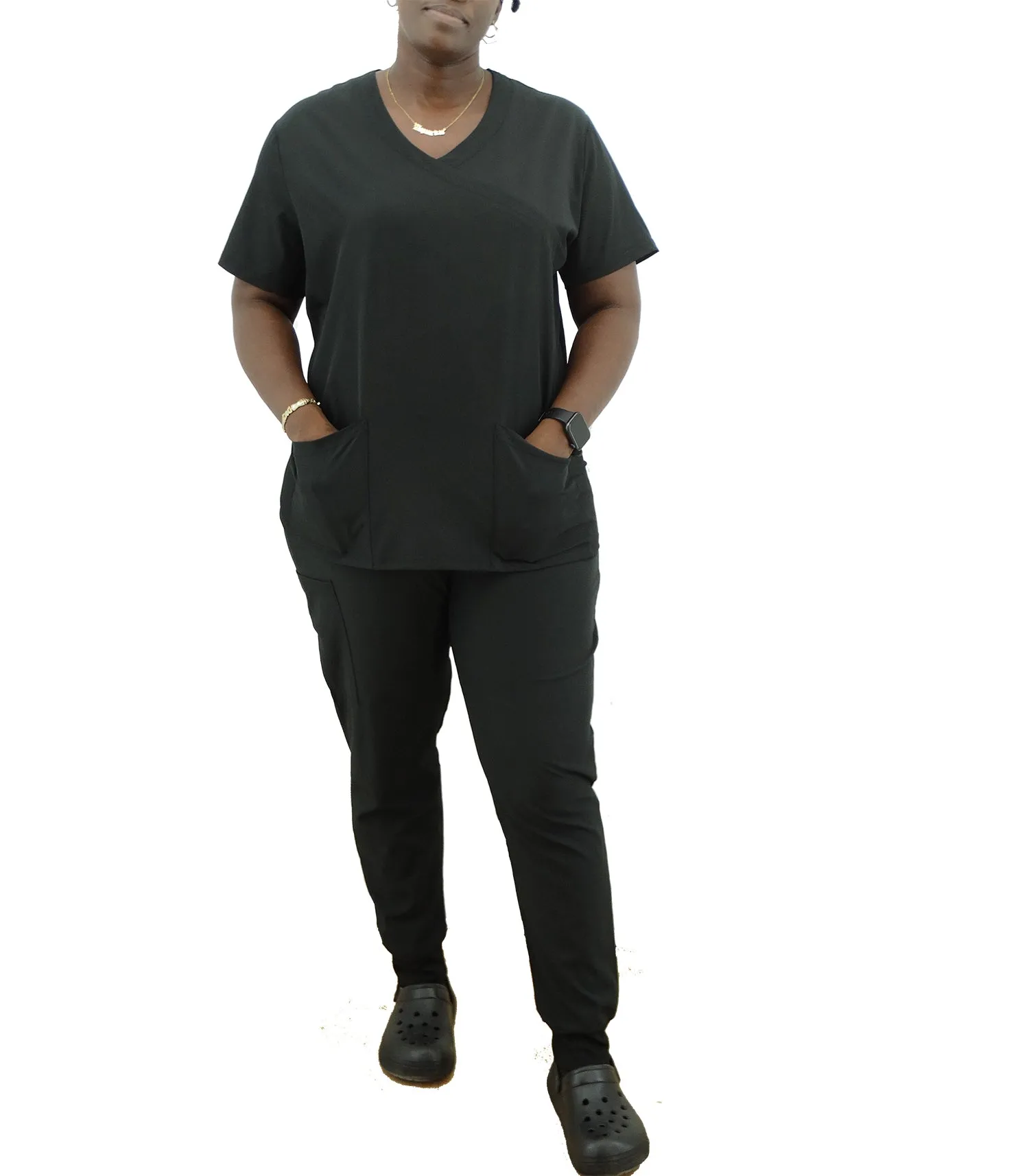 1503BLK, Just Scrubs, 2pc Jogger Pants Scrub Set-Blk (S-2XL)