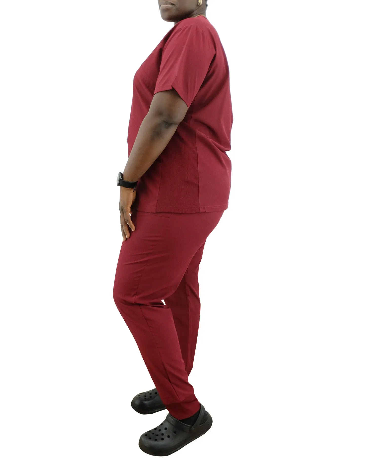 1503WINE, Just Scrubs, 2pc Jogger Pants Scrub Set-Wine (S-2XL)