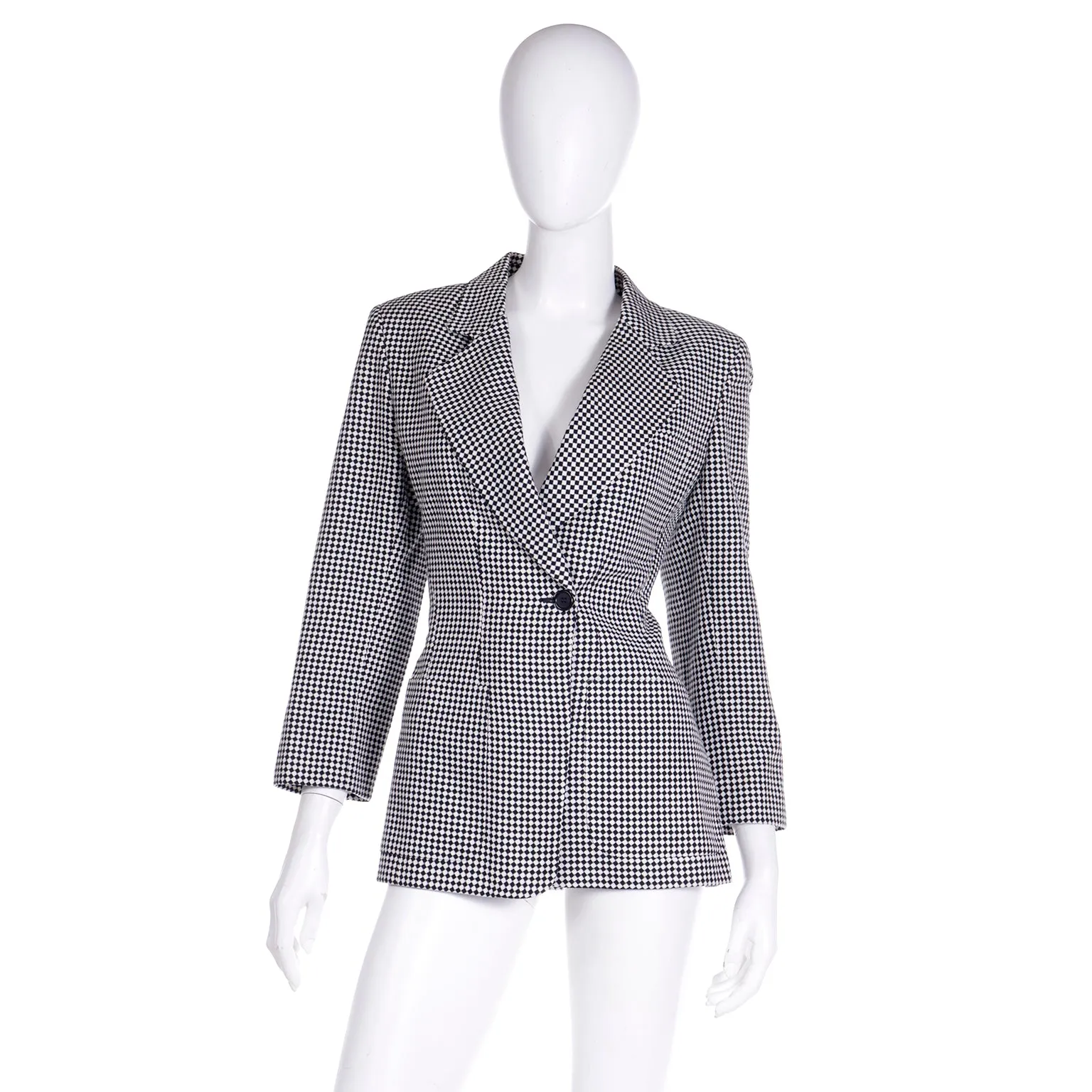 1990s Isaac Mizrahi Black and White Checked Blazer Jacket