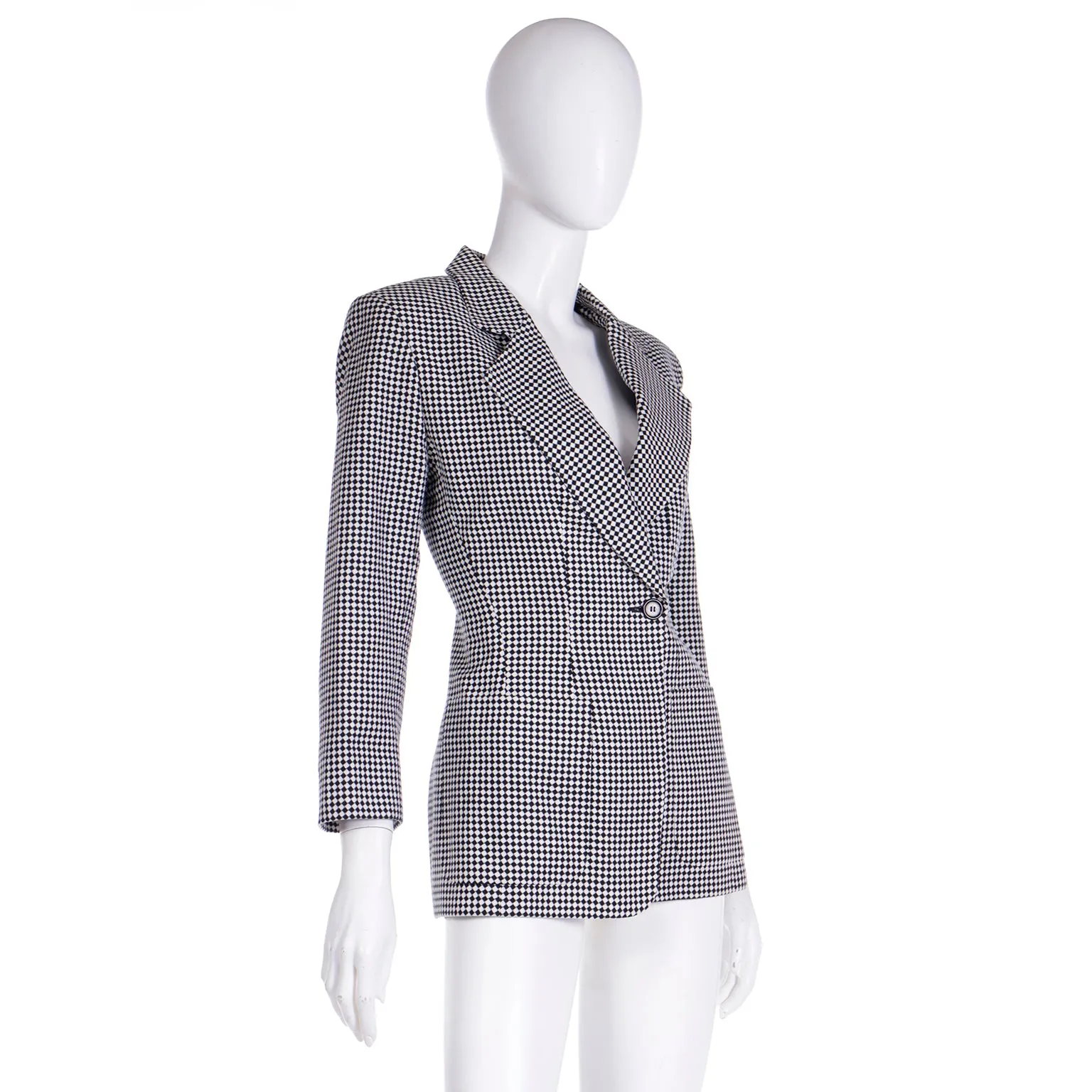 1990s Isaac Mizrahi Black and White Checked Blazer Jacket