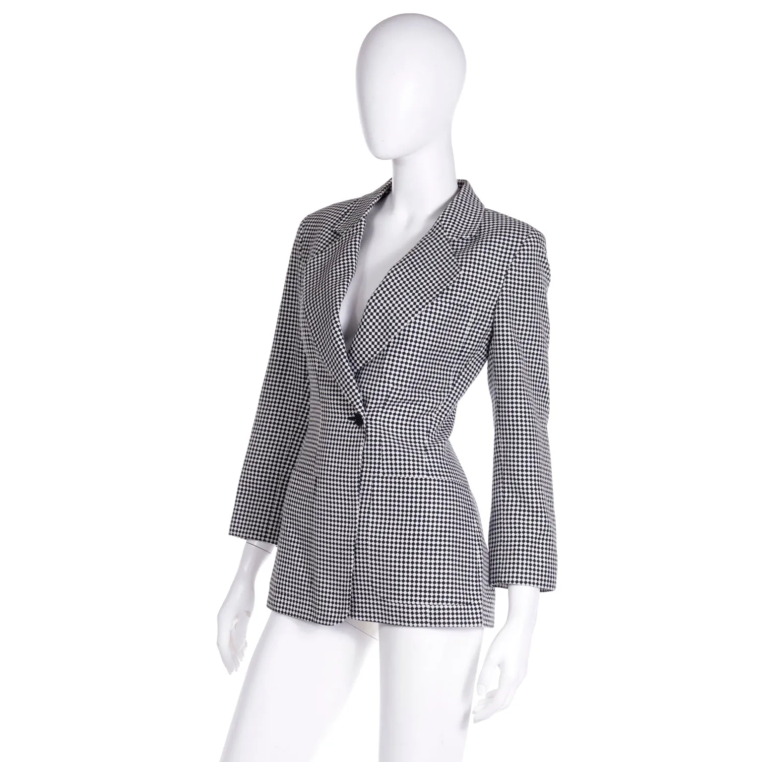 1990s Isaac Mizrahi Black and White Checked Blazer Jacket