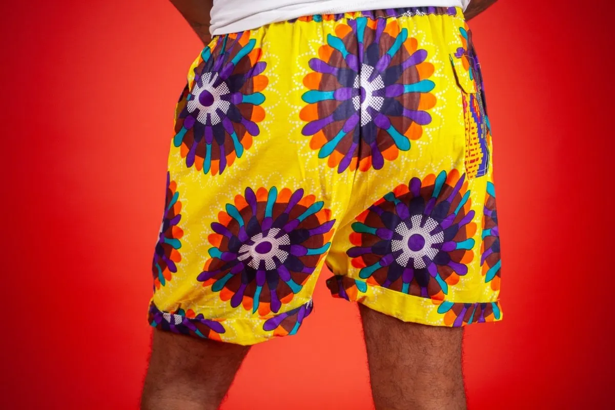 African Shorts In Yellow Ankara