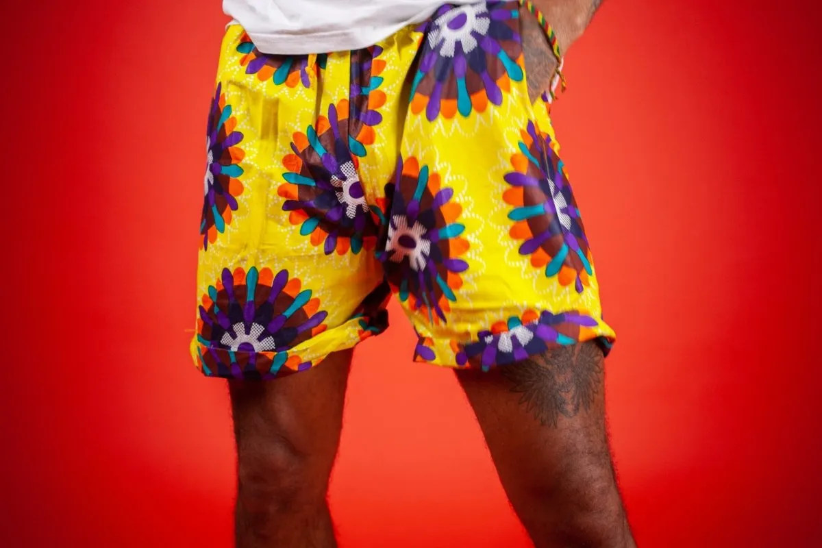 African Shorts In Yellow Ankara