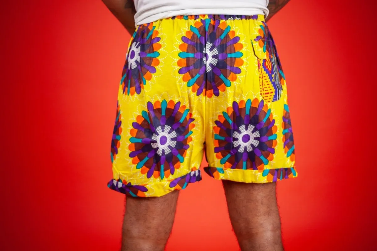 African Shorts In Yellow Ankara