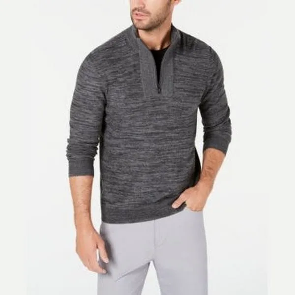 Alfani Mens Quarter-Zip Ribbed Placket Sweater