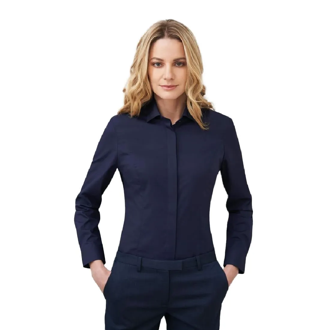 BA149-10 Brook Taverner Ladies Long Sleeve Parma Shirt Navy Size 10