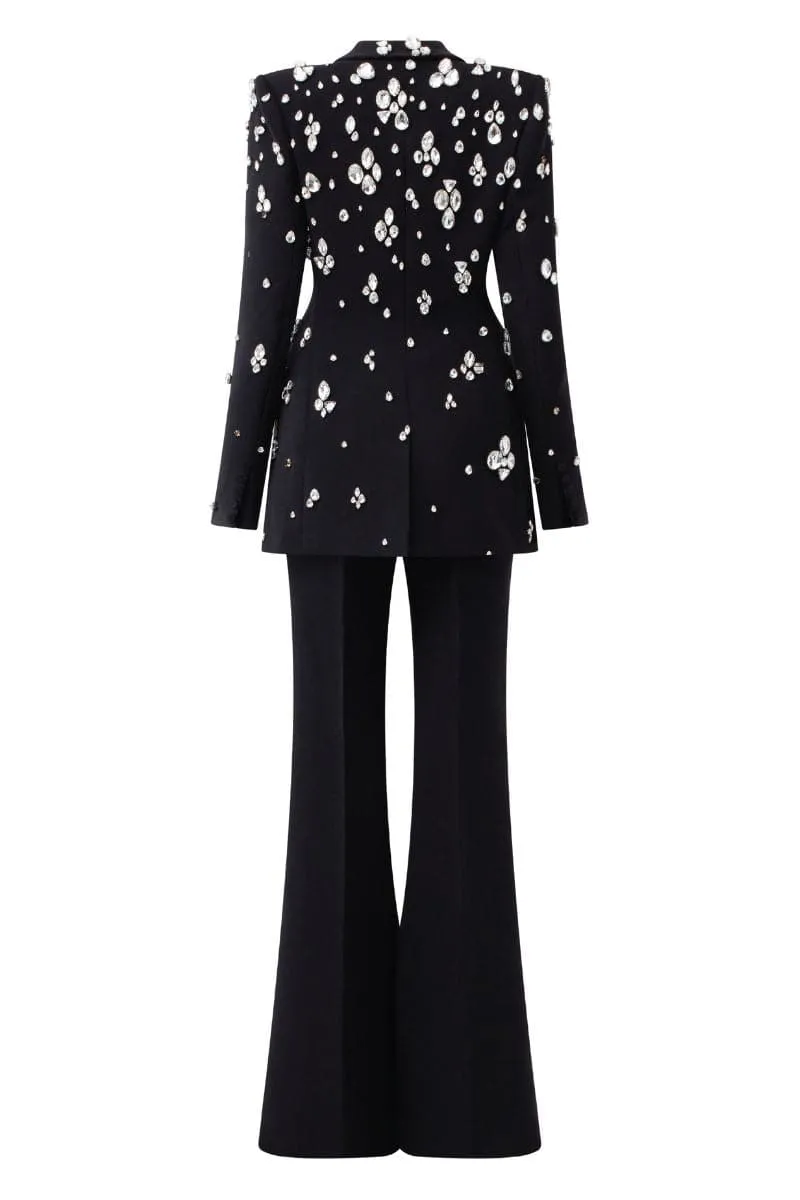 BLACK PEAK LAPEL STONE EMBELLISHED SUIT