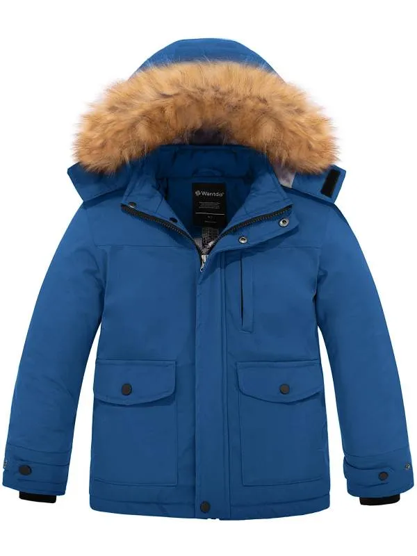 Boy's Waterproof Winter Coat Thicken Parka Jacket  Ski Jacket with Fur Hood