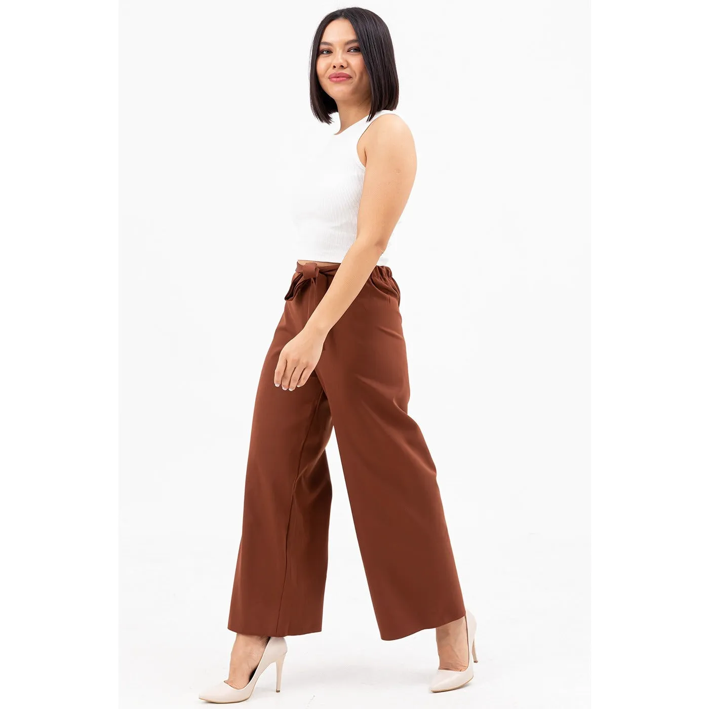 Coffee Belted Wide Leg Trousers