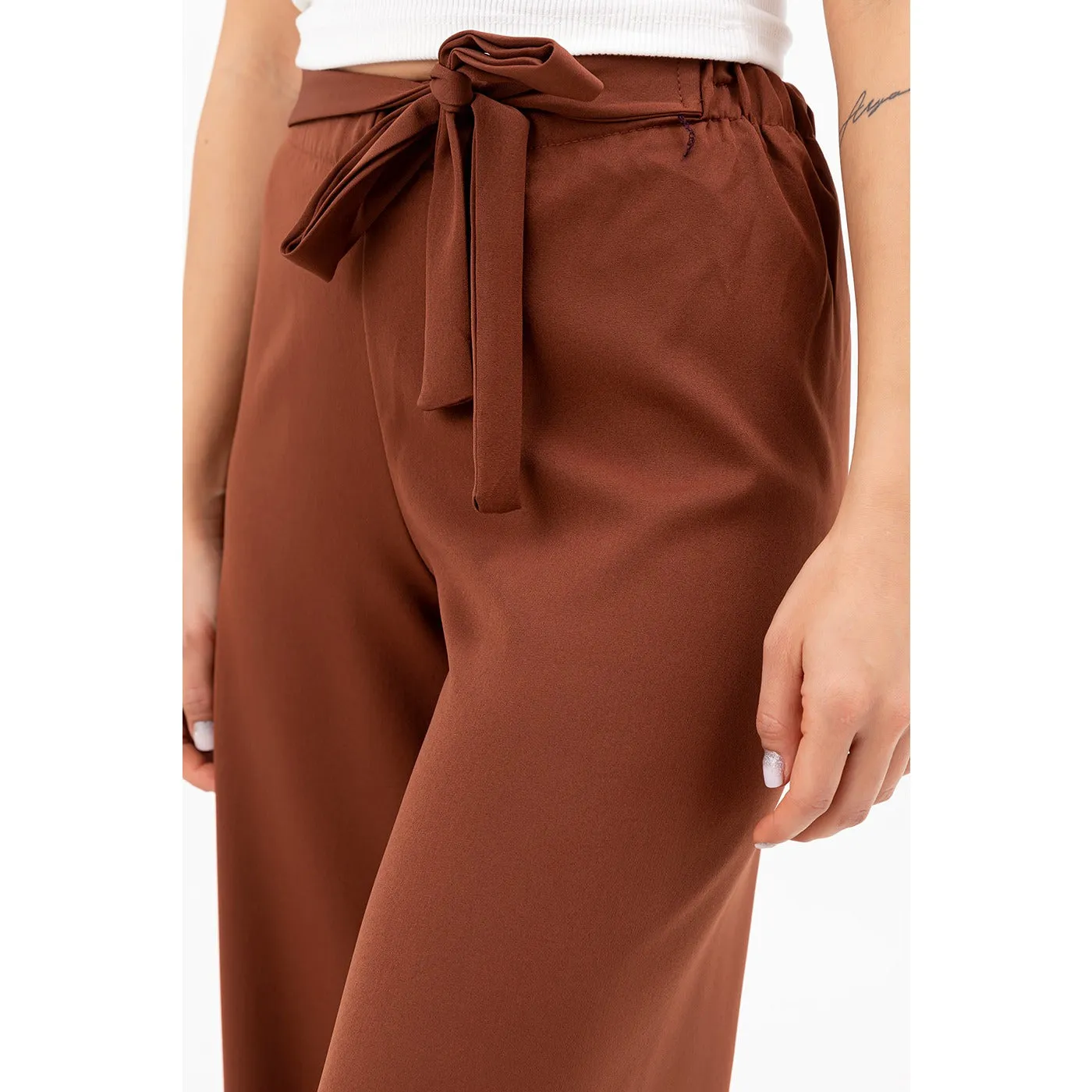 Coffee Belted Wide Leg Trousers