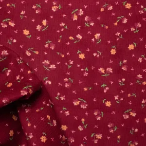 Cotton Corduroy Prints Design 2 Orange Mini Florals on Dark Red