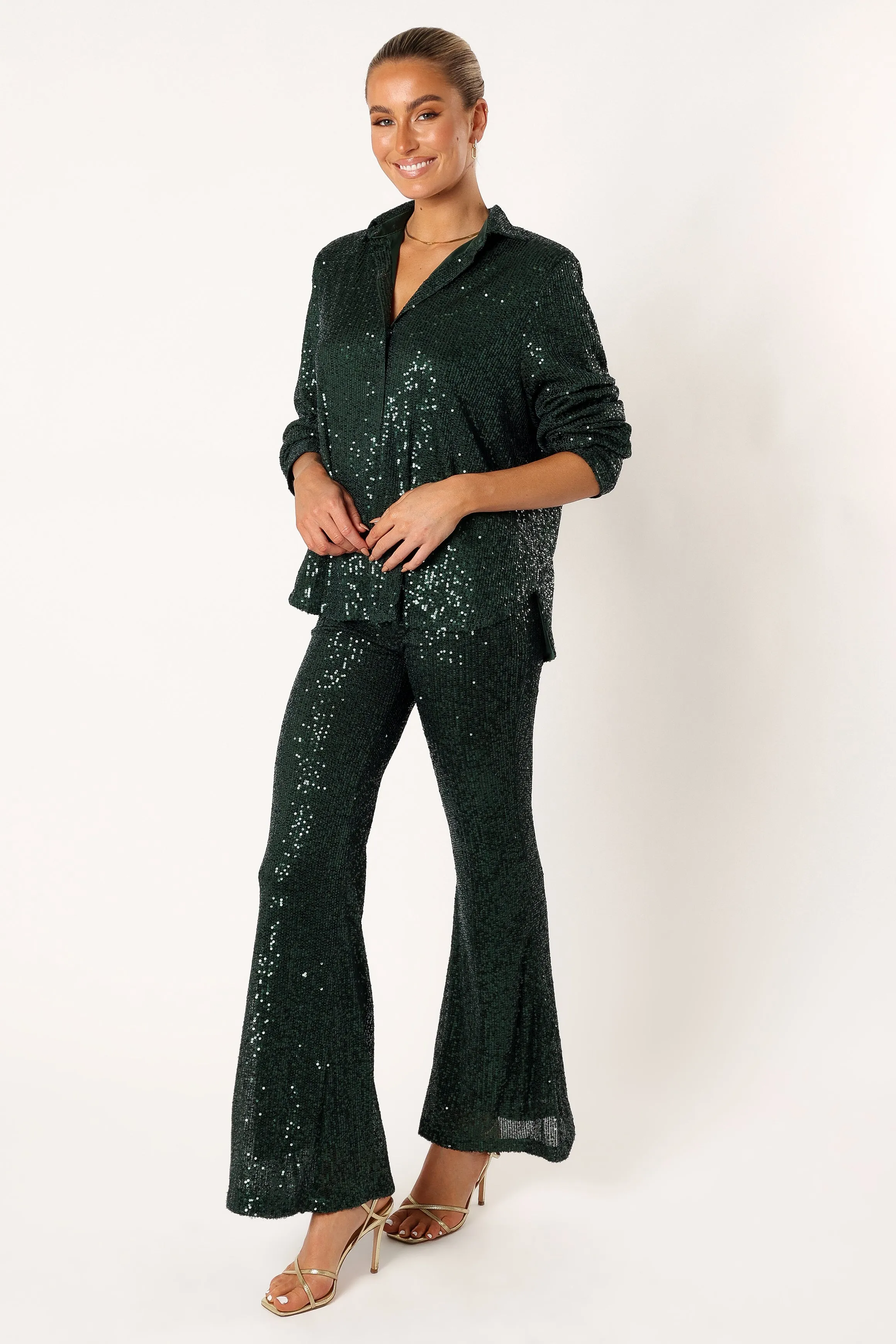 Darcy Sequin Two Piece Pant Set - Hunter Green