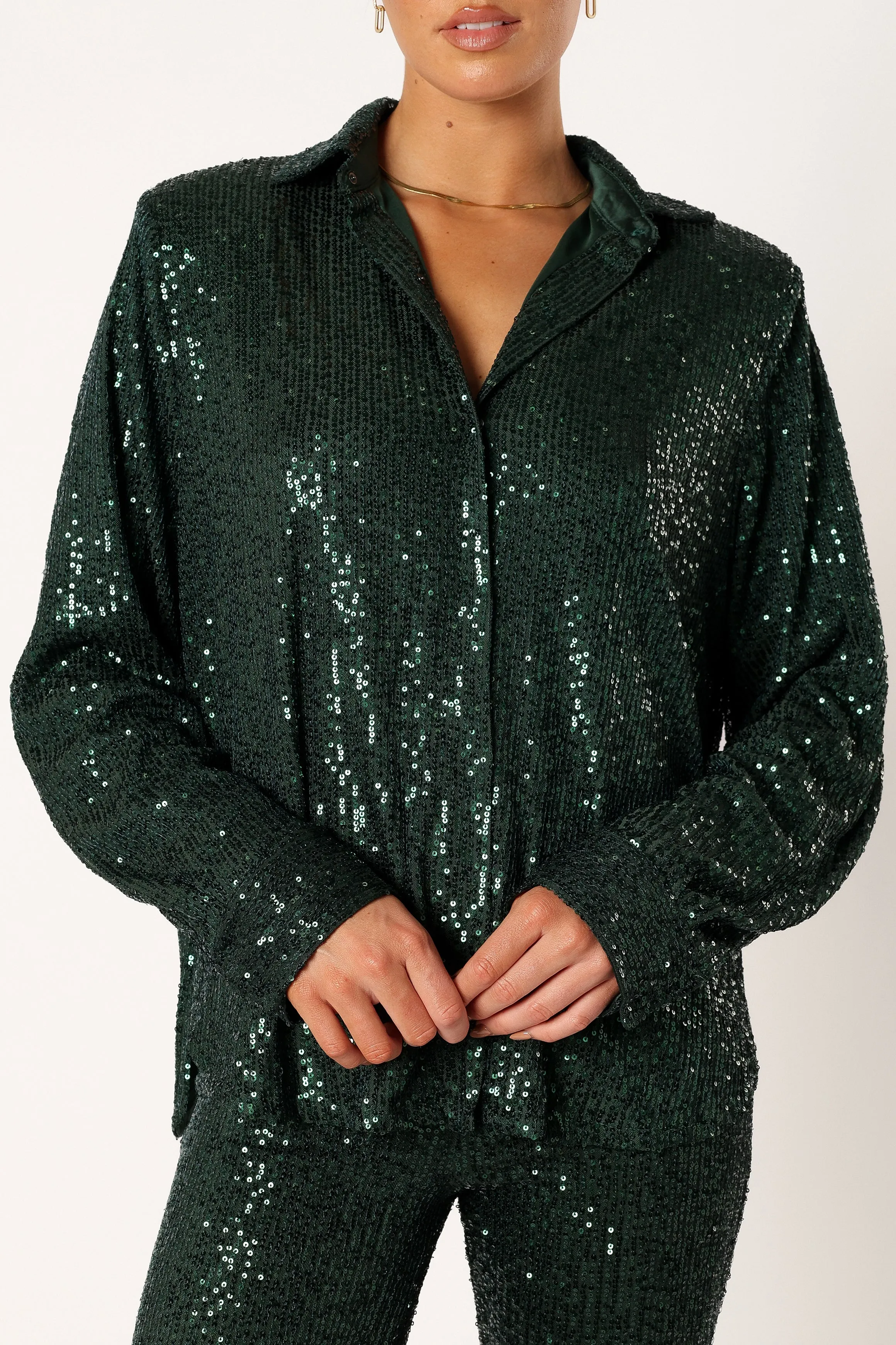 Darcy Sequin Two Piece Pant Set - Hunter Green