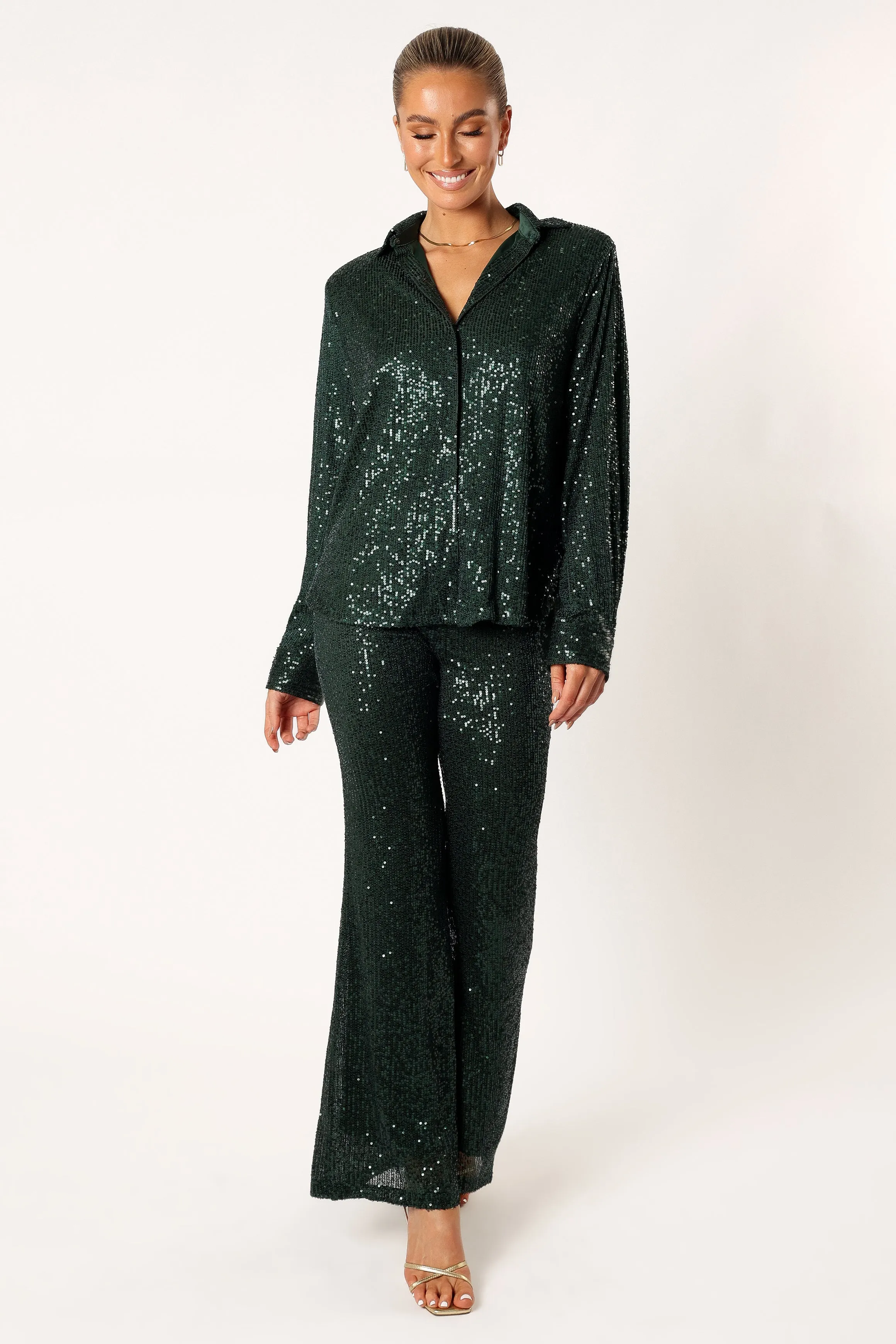 Darcy Sequin Two Piece Pant Set - Hunter Green