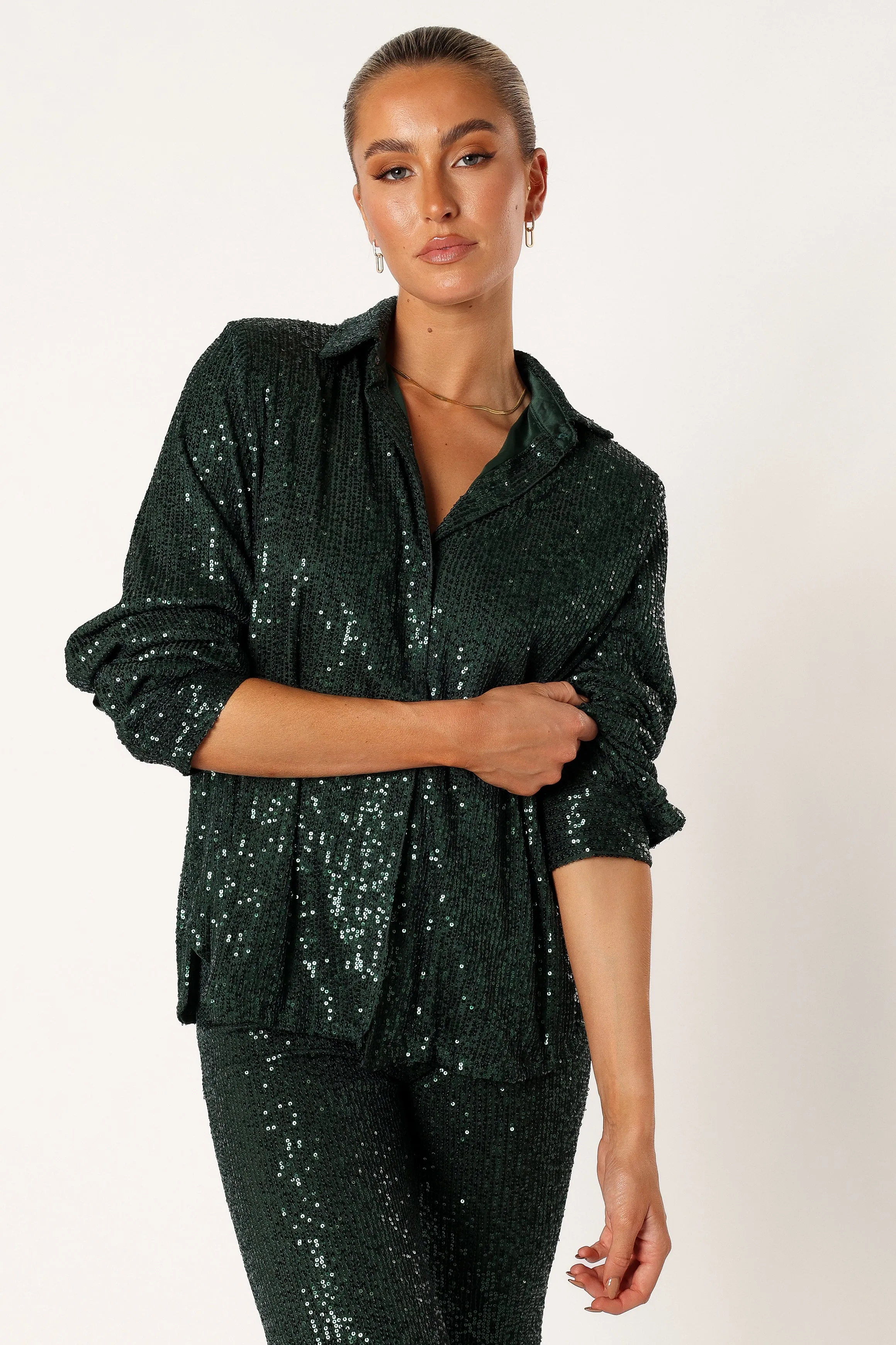 Darcy Sequin Two Piece Pant Set - Hunter Green