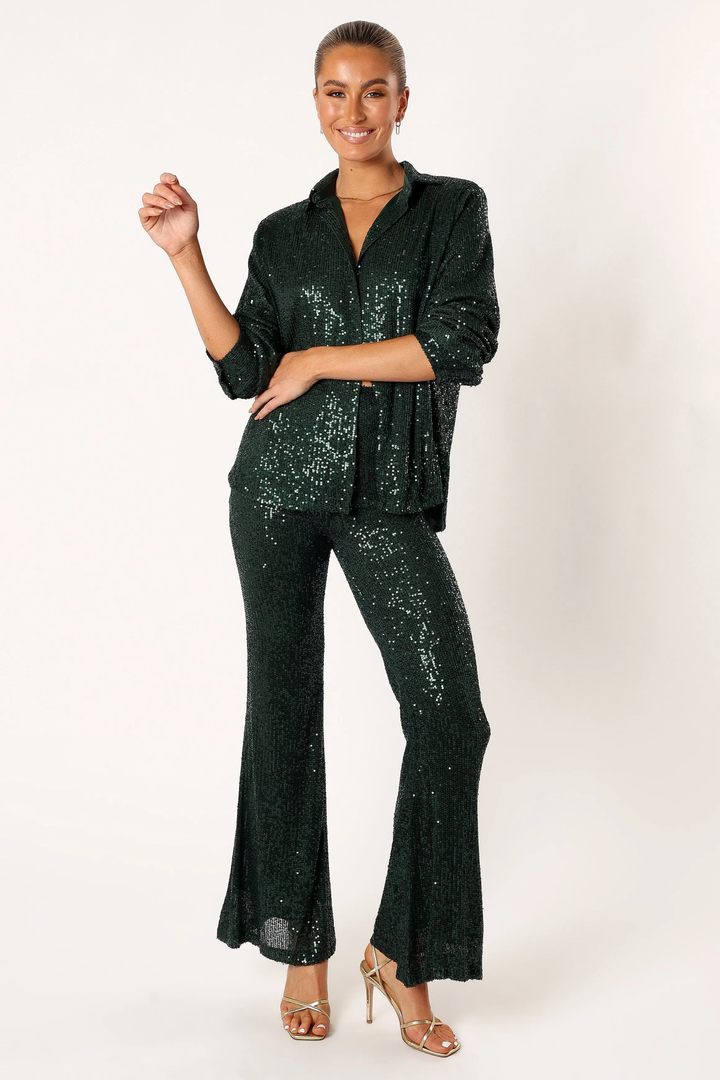 Darcy Sequin Two Piece Pant Set - Hunter Green