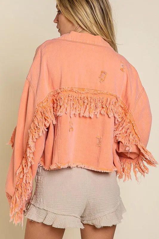 DS Fringe Distressed Crop Denim Jacket