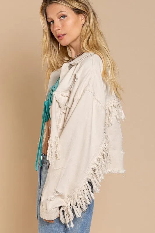 DS Fringe Distressed Crop Denim Jacket