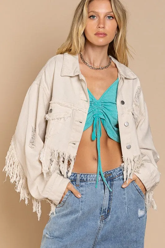 DS Fringe Distressed Crop Denim Jacket