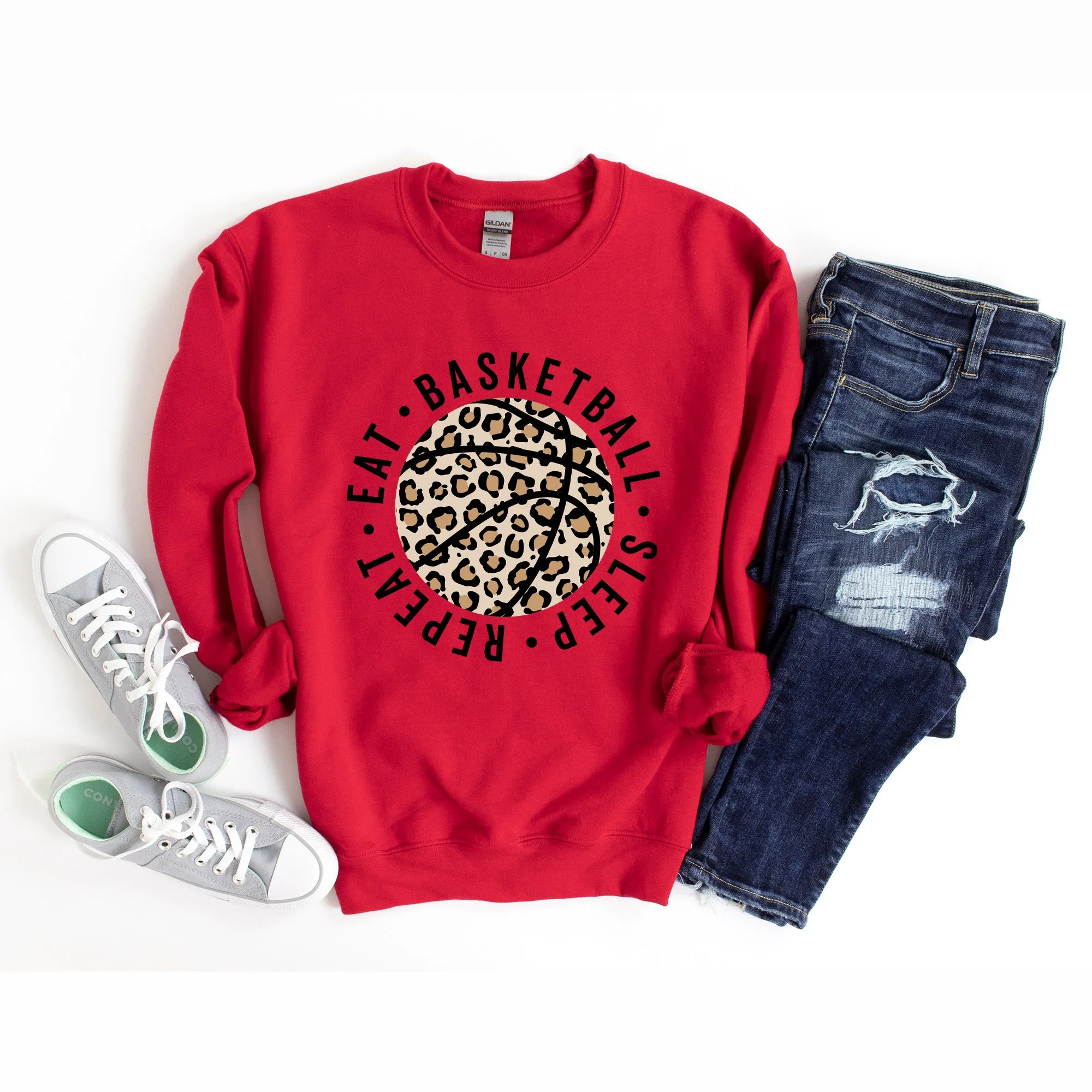 Eat Basketball Sleep Repeat Leopard Basketball | Sweatshirt