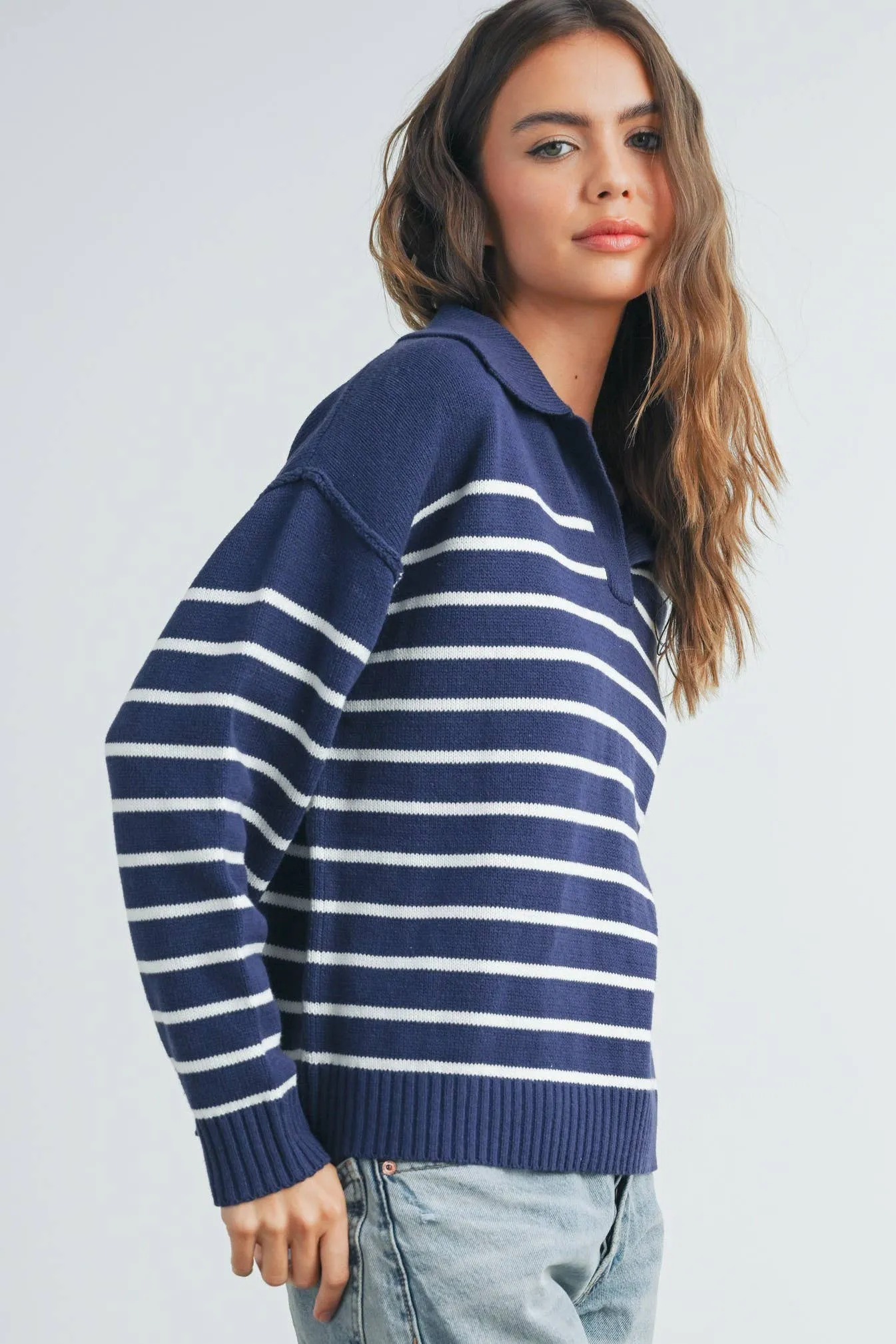 Fall V-Neck Striped Sweater