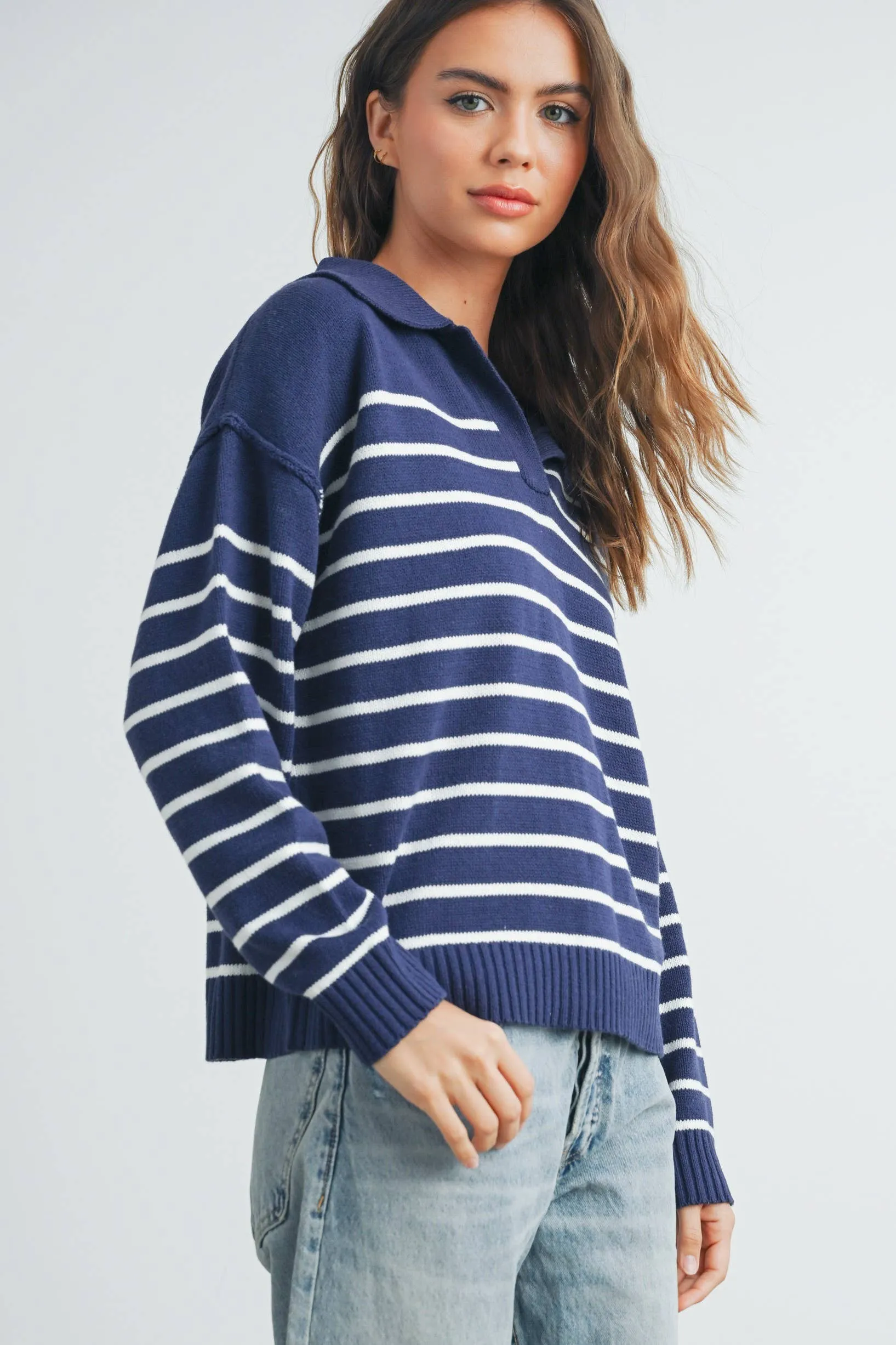 Fall V-Neck Striped Sweater