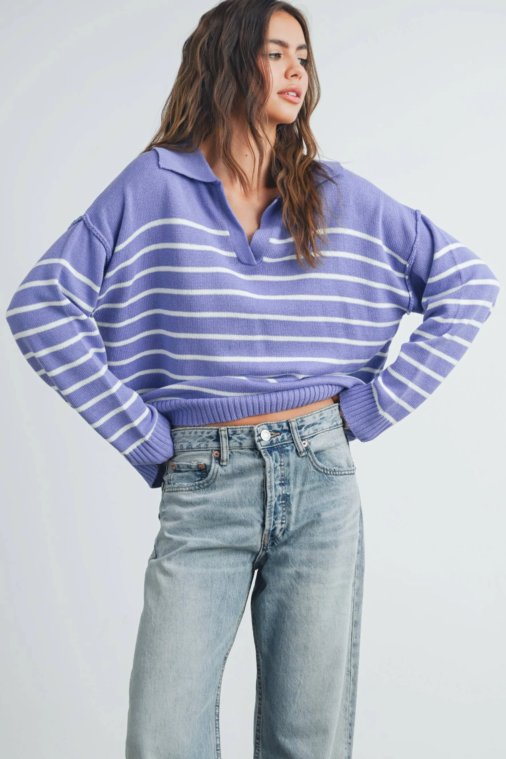 Fall V-Neck Striped Sweater