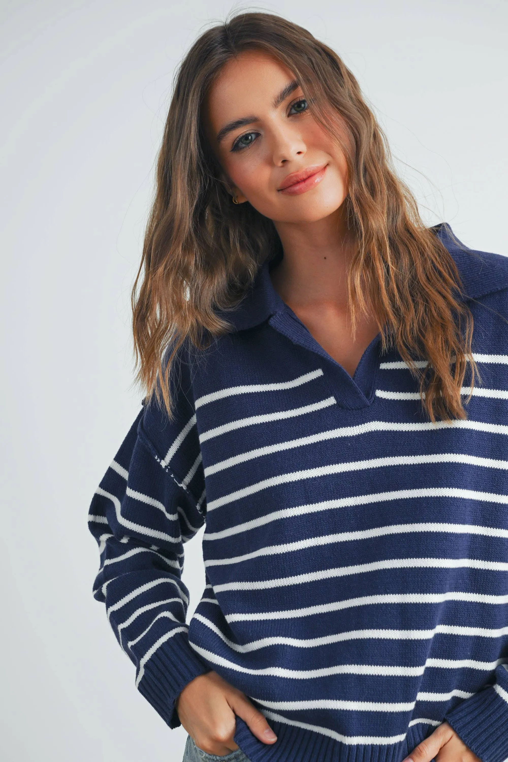 Fall V-Neck Striped Sweater