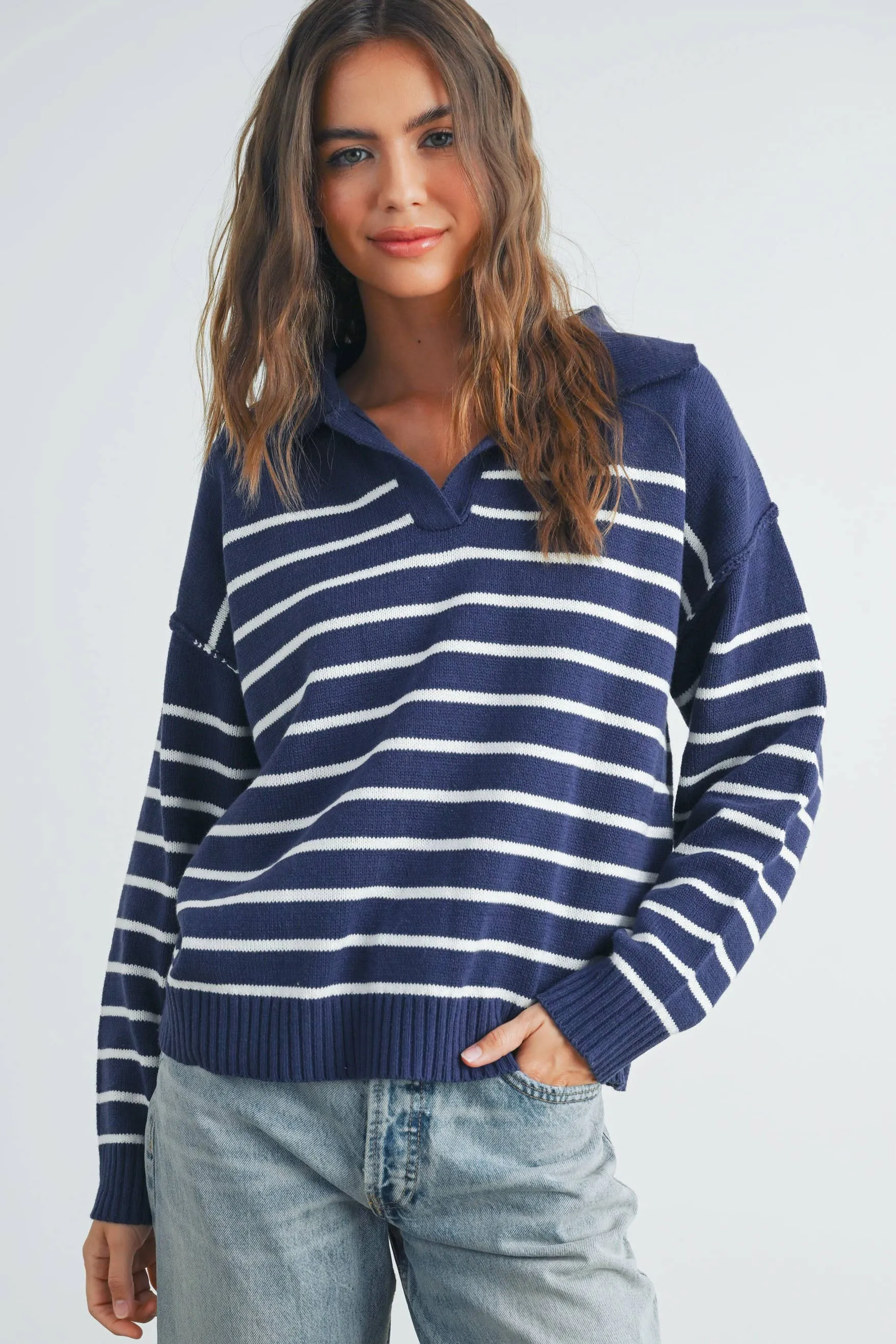 Fall V-Neck Striped Sweater