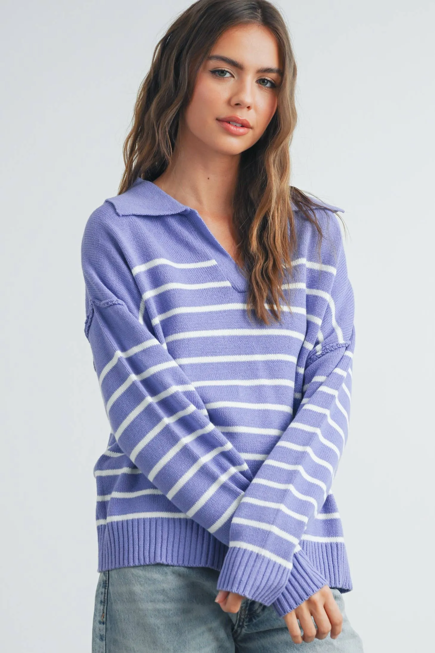 Fall V-Neck Striped Sweater