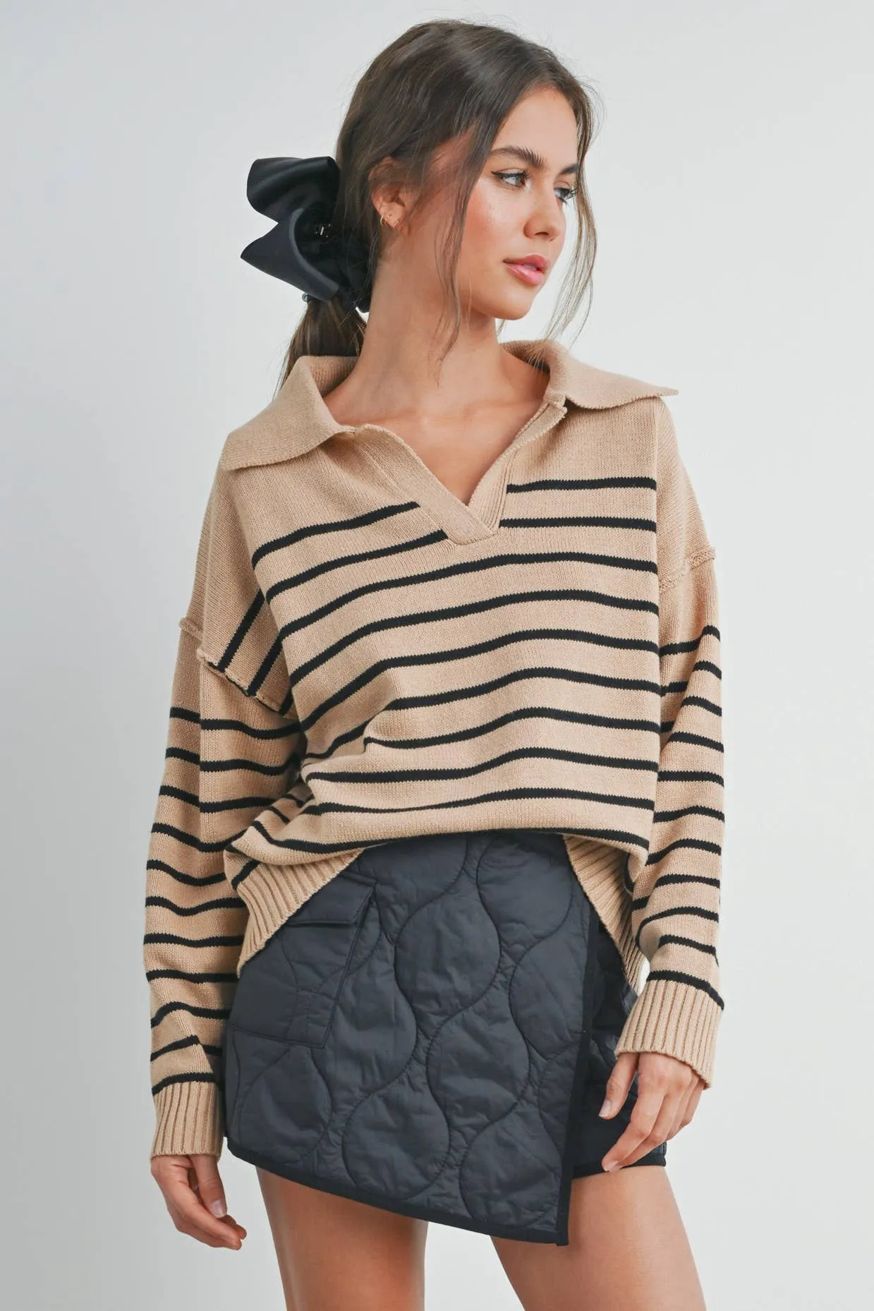 Fall V-Neck Striped Sweater