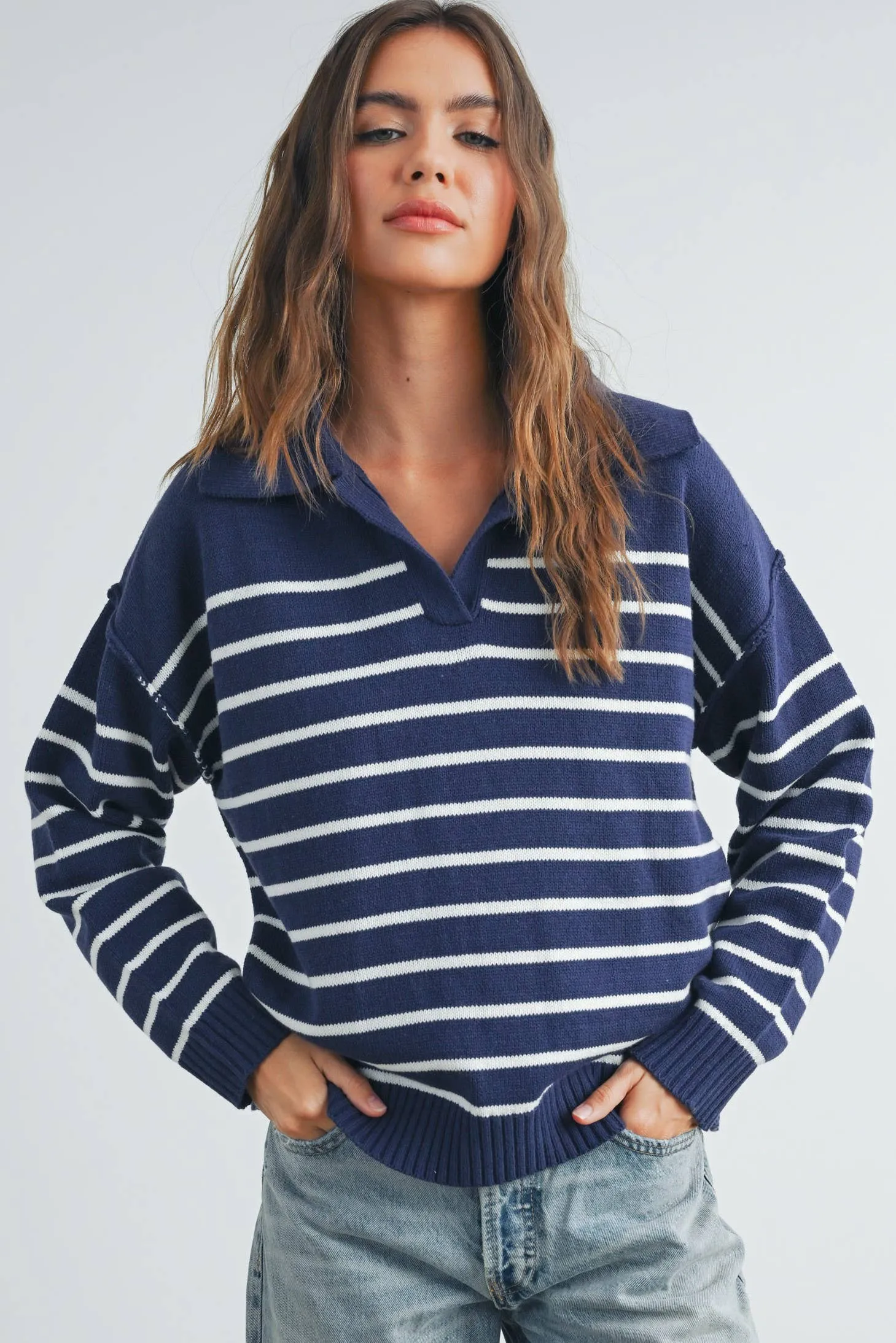 Fall V-Neck Striped Sweater