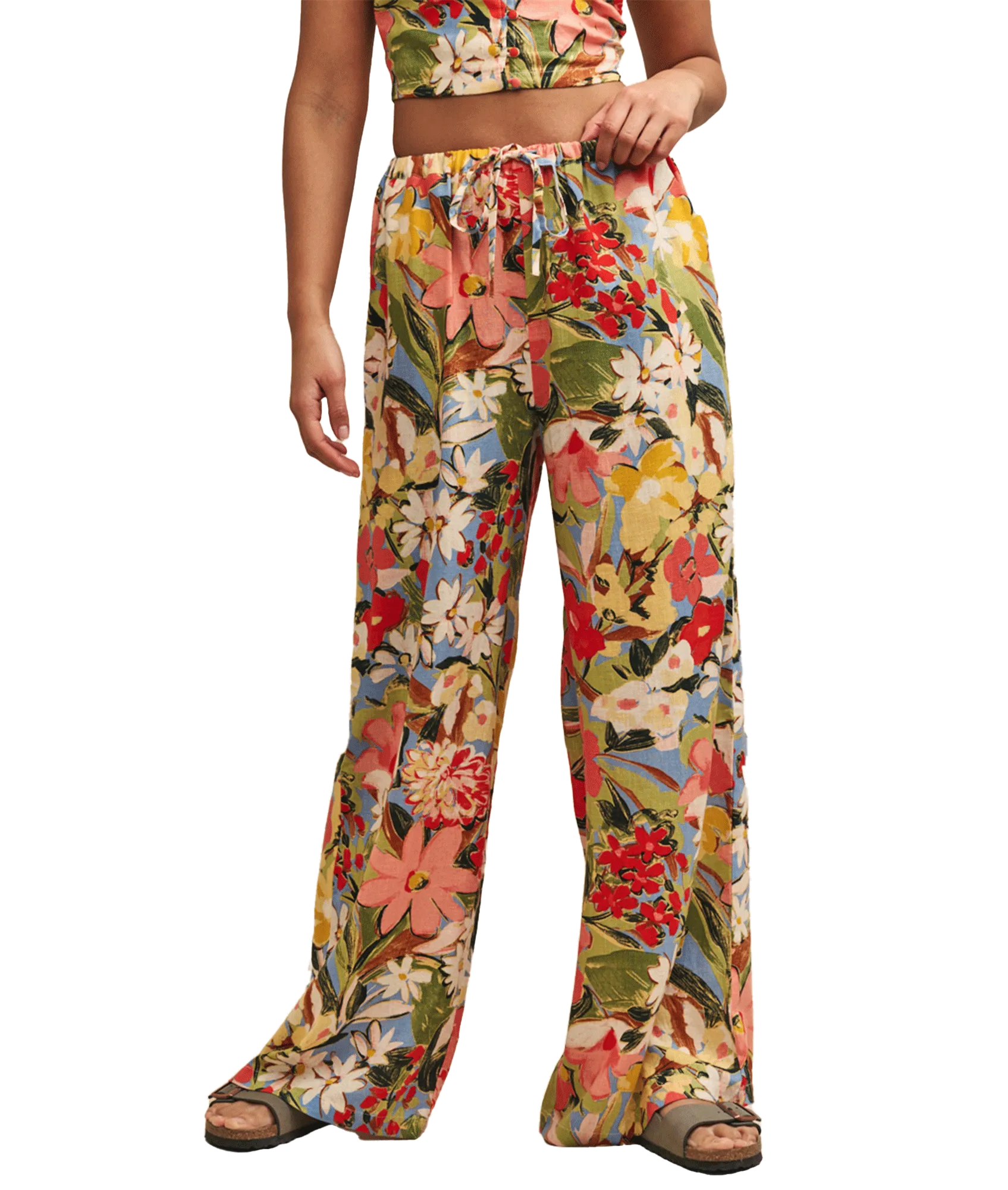 Floral Linen-blend Drawstring Trousers - Multi