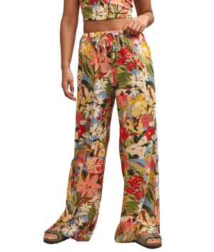 Floral Linen-blend Drawstring Trousers - Multi