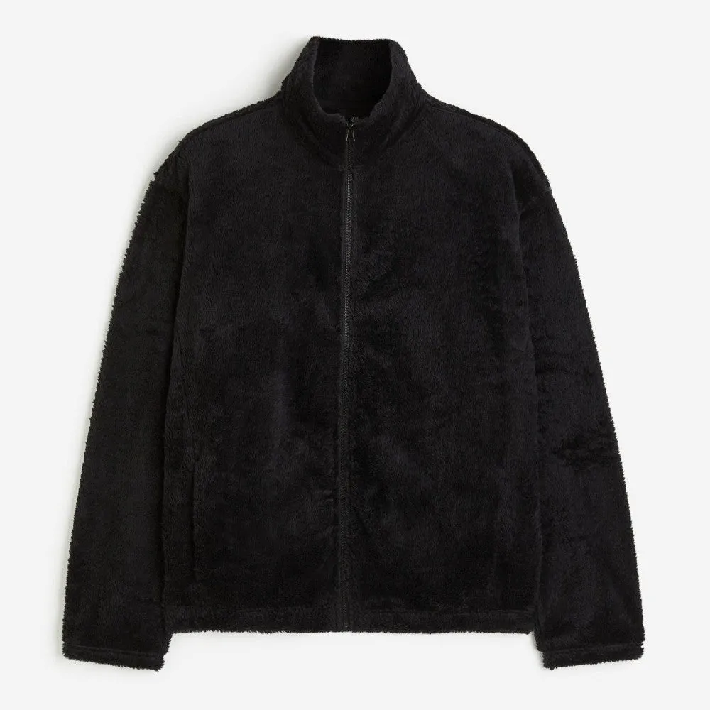 H&M Loose Fit Shirt in Teddy Fleece, black