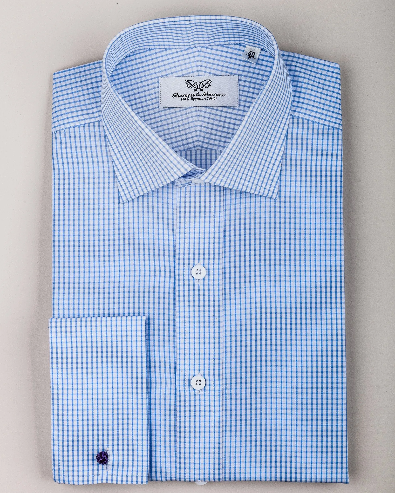 Light Blue Gingham Check Formal Business Dress Shirt Luxury Designer Fashion