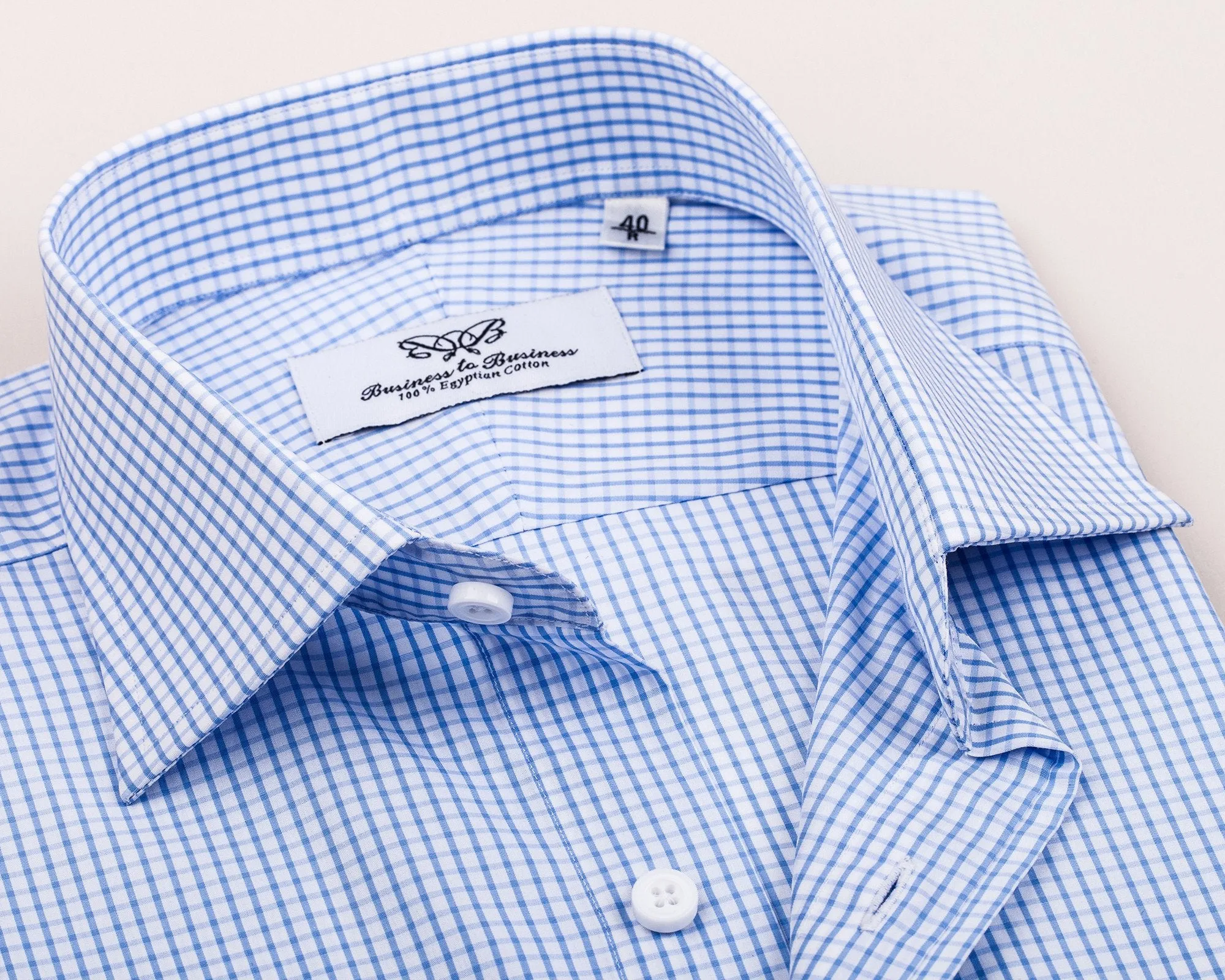 Light Blue Gingham Check Formal Business Dress Shirt Luxury Designer Fashion