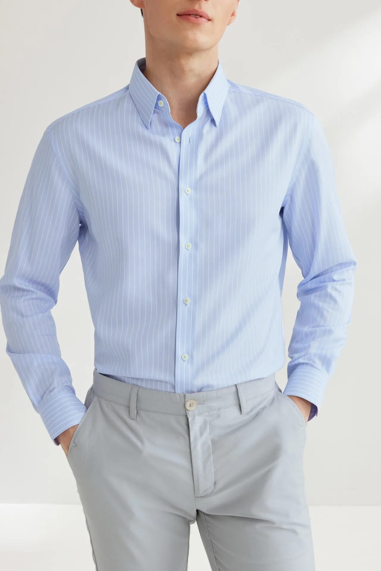 Non-Iron Super Soft Lyocell Blend Stripe Shirt in Smart Fit