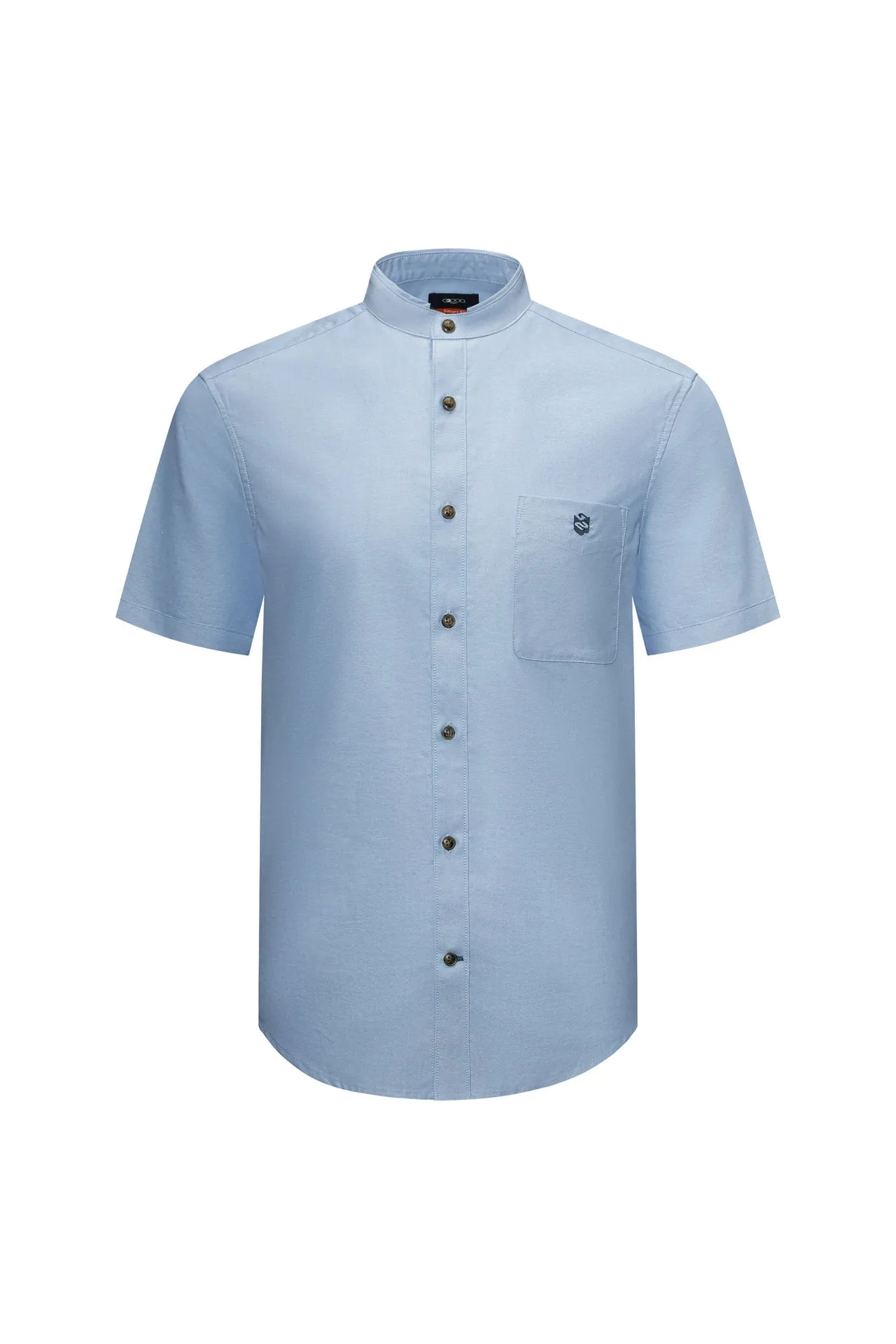 Oxford Stand Collar Logo Casual Shirt in Smart Fit Short Sleeve