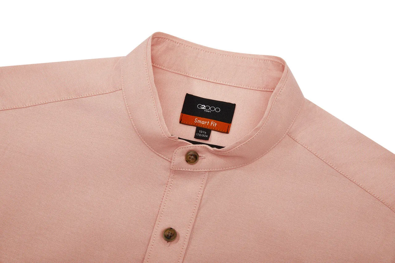 Oxford Stand Collar Logo Casual Shirt in Smart Fit Short Sleeve