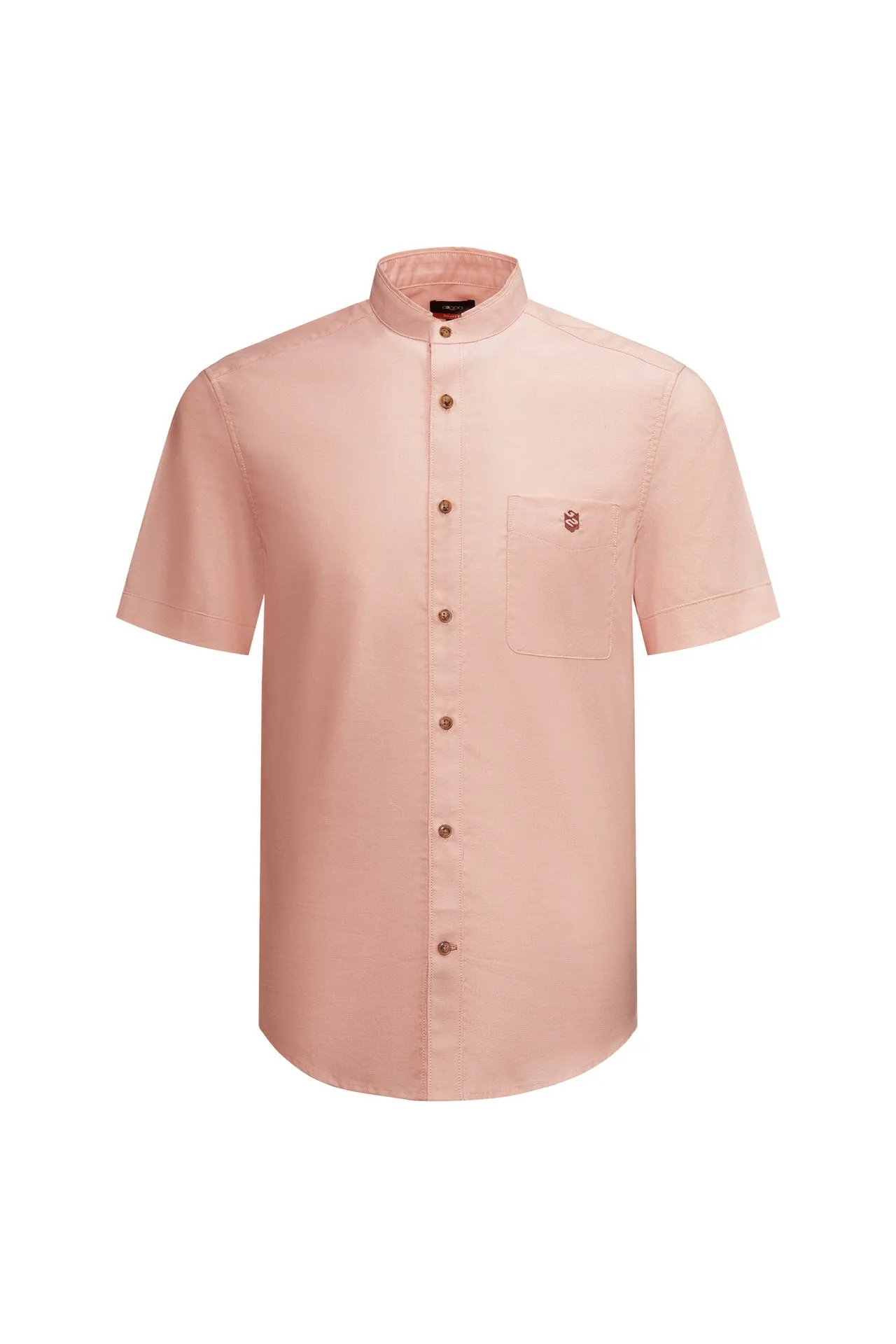 Oxford Stand Collar Logo Casual Shirt in Smart Fit Short Sleeve