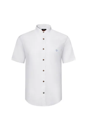 Oxford Stand Collar Logo Casual Shirt in Smart Fit Short Sleeve