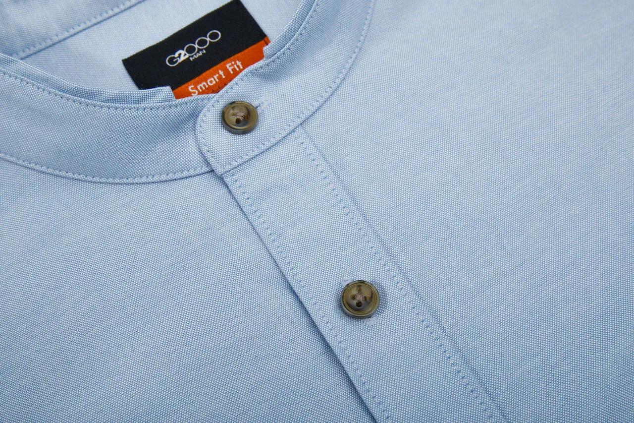 Oxford Stand Collar Logo Casual Shirt in Smart Fit Short Sleeve