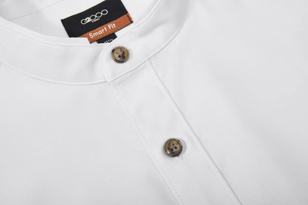 Oxford Stand Collar Logo Casual Shirt in Smart Fit Short Sleeve