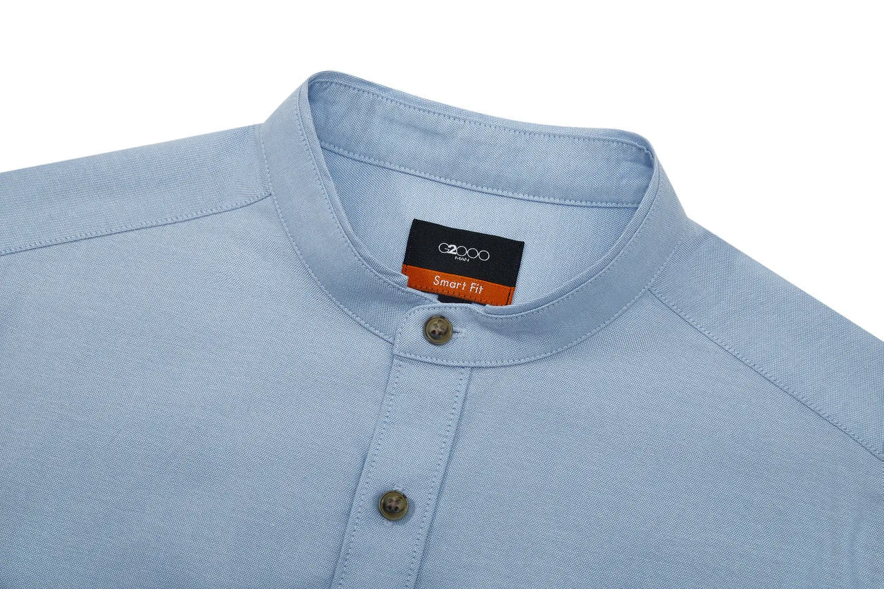 Oxford Stand Collar Logo Casual Shirt in Smart Fit Short Sleeve