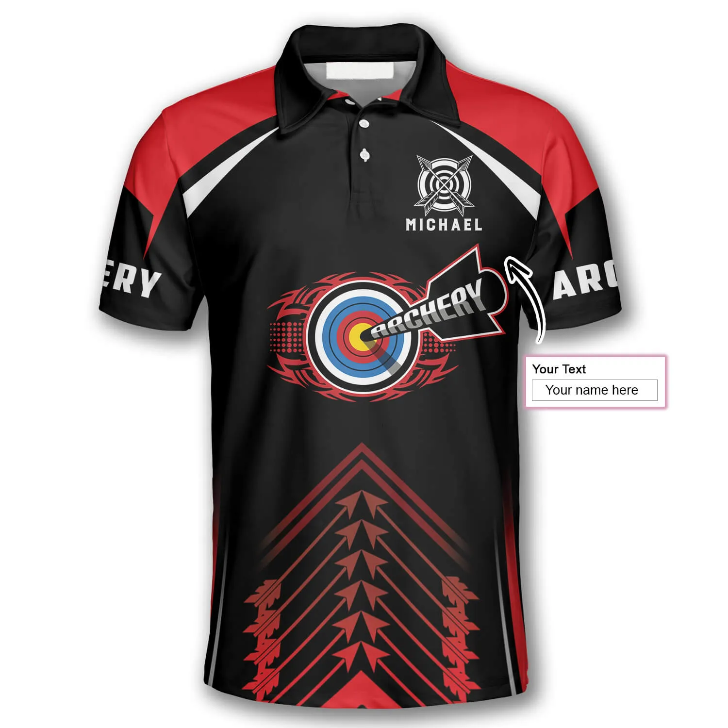 Personalized Archery Red Black Version Custom Archery Polo Shirts for Men