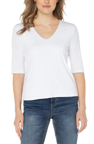 PETITE DOUBLE LAYER V-NECK RIB KNIT TOP