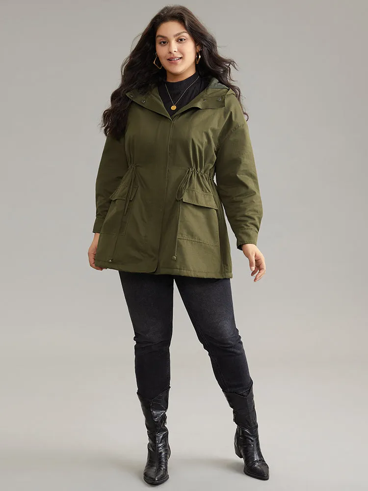 Plain Drawstring Padded Pocket Hooded Coat