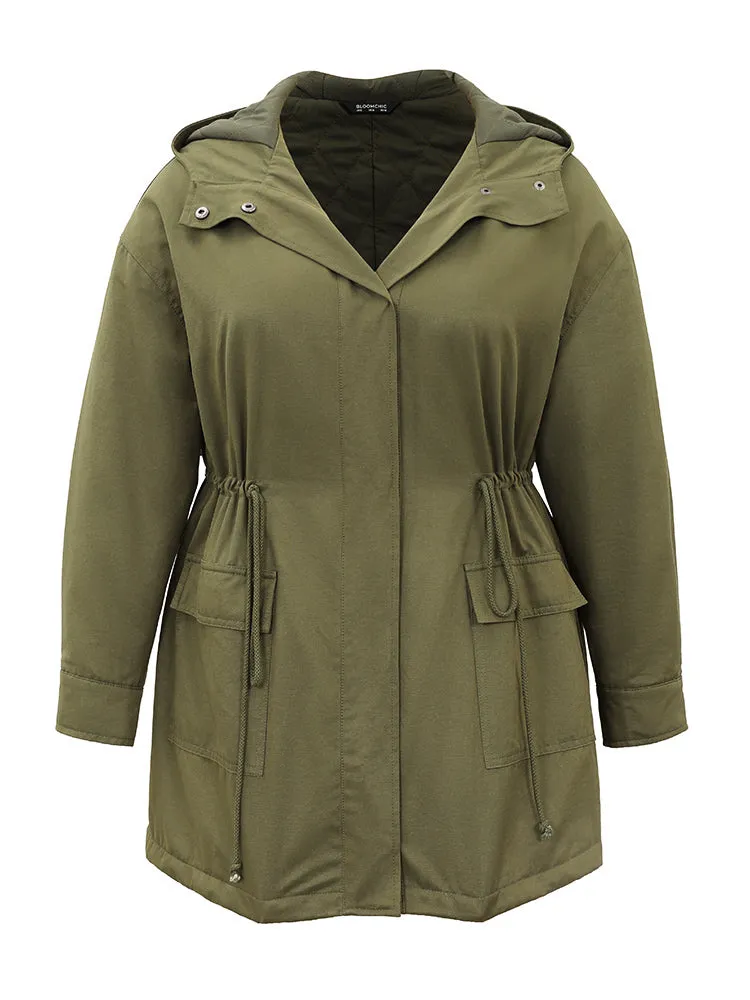 Plain Drawstring Padded Pocket Hooded Coat